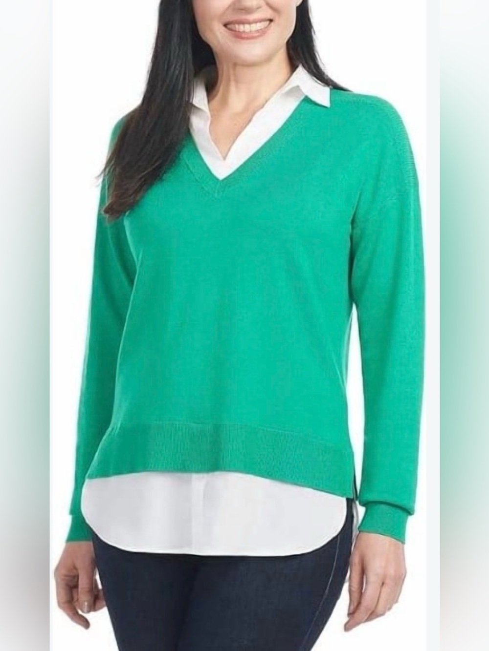 Hilary Radley Women's Sweater Shirt Insert Size Large Long Sleeve Color Green